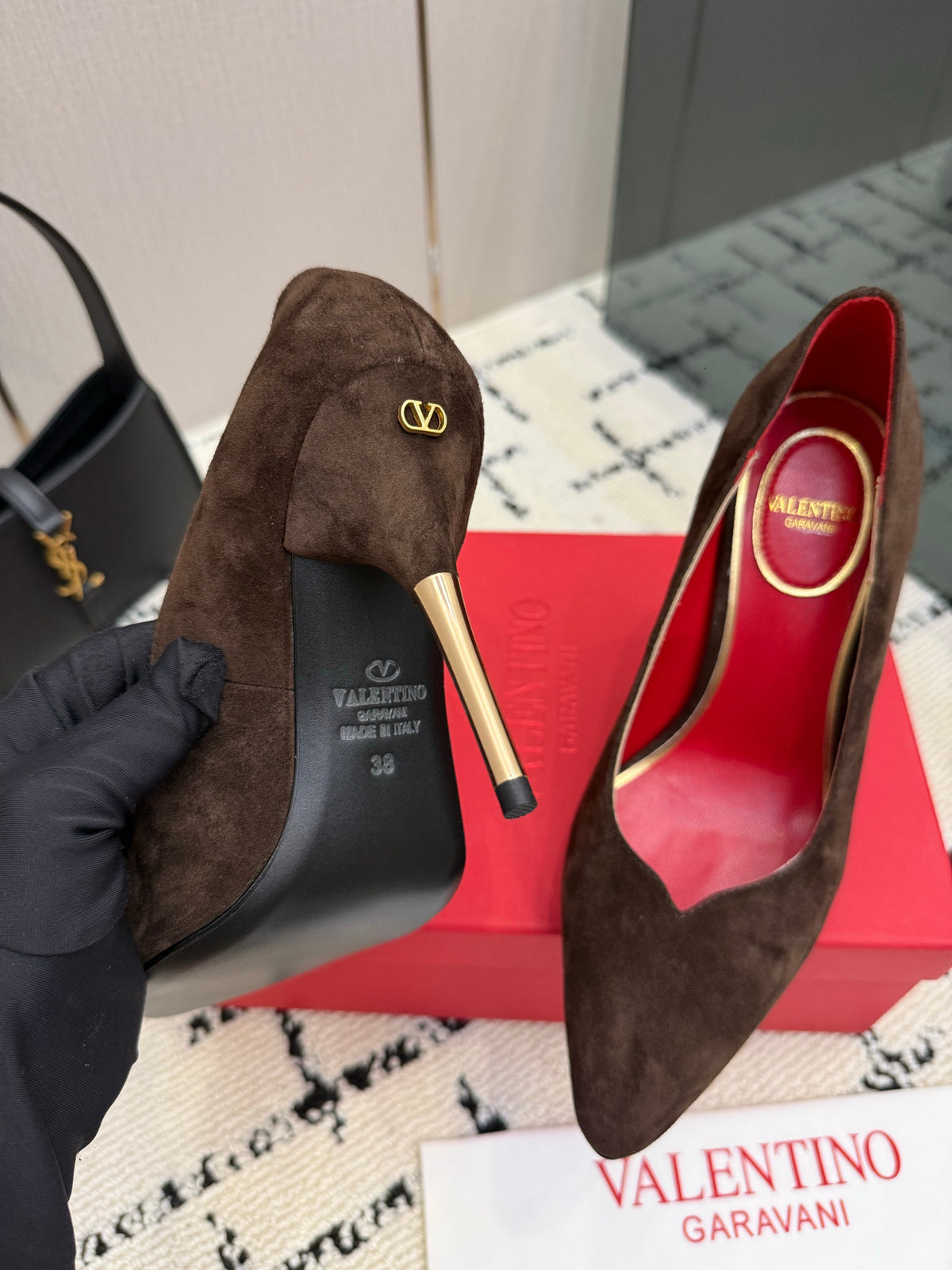 Valentino 26S High Heels 10cm In Dark Brown Suede