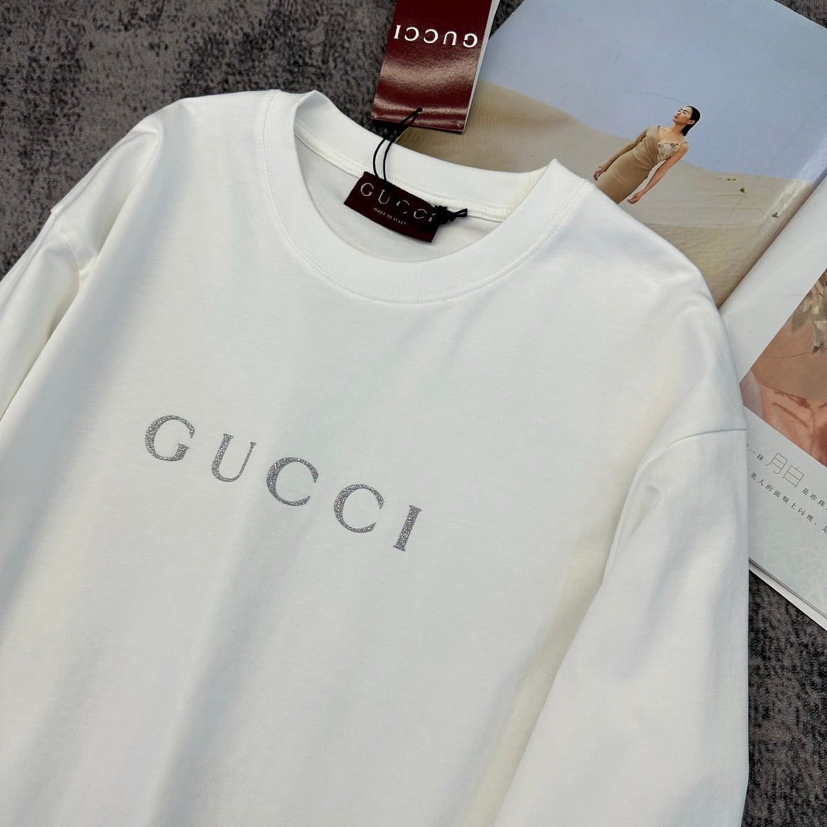 GG 26FW Cotton Jersey T-Shirt Glitter Logo Cotton 446462