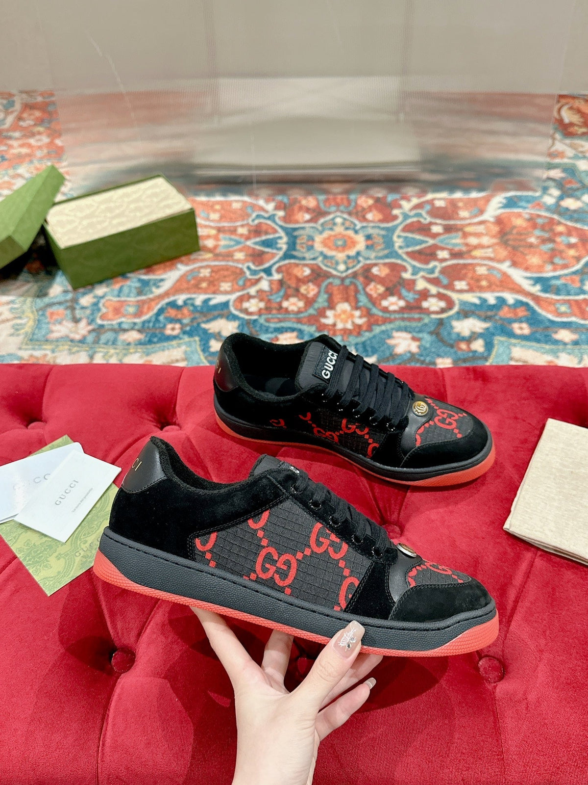 GG 26s Screener Sneaker Black And Red GG Canvas