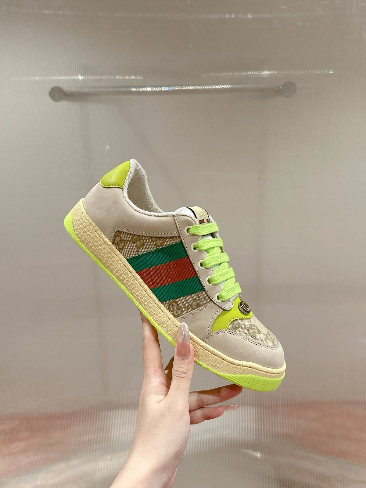 GG 26s Screener Sneaker Beige Mix Light Green Suede