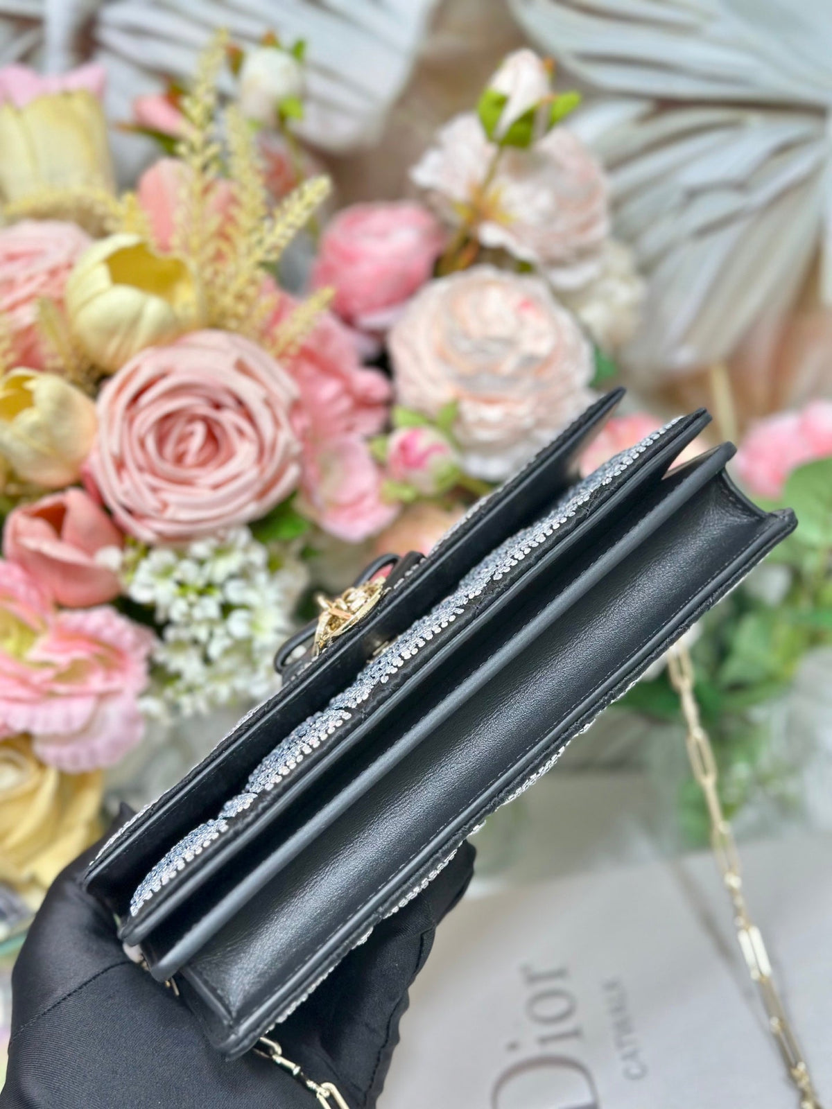Dior 2026 My Dior Mini Bag 21cm Black Cannage Satin and Strass 405667