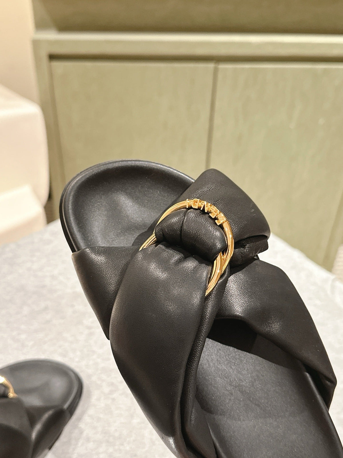 Fendi 26S Wide Cross-Strap Sandals Black Lambskin
