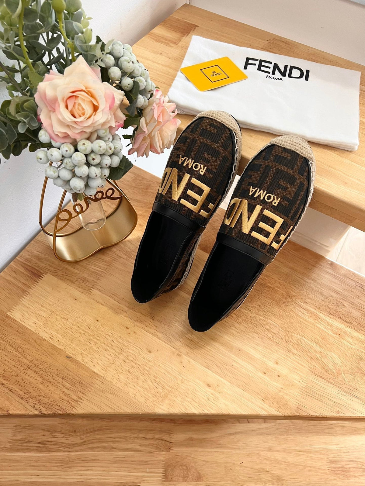Fendi 26S Espadrille Loafers Dark Brown And Black Canvas Style 2