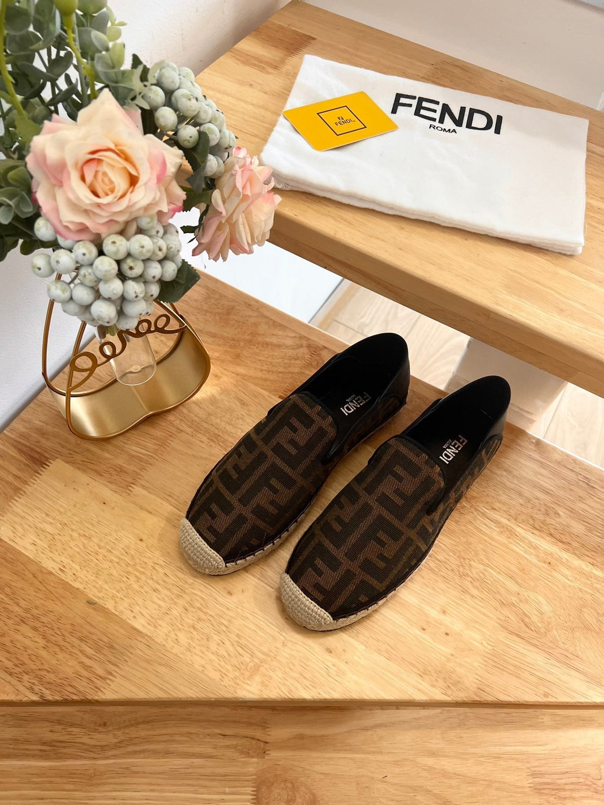 Fendi 26S Espadrille Loafers Dark Brown Canvas Style 6