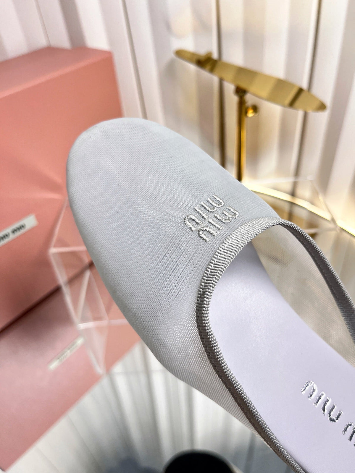 Miumiu 26S Flat Mules Grey Fabric And Leather