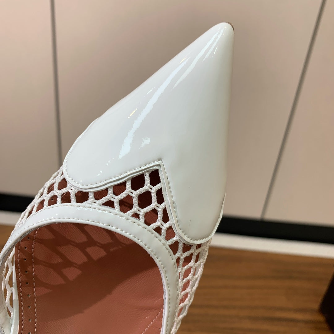 Alaia 26FW Heart High Heels 10.5cm Patent Leather Mesh 189534