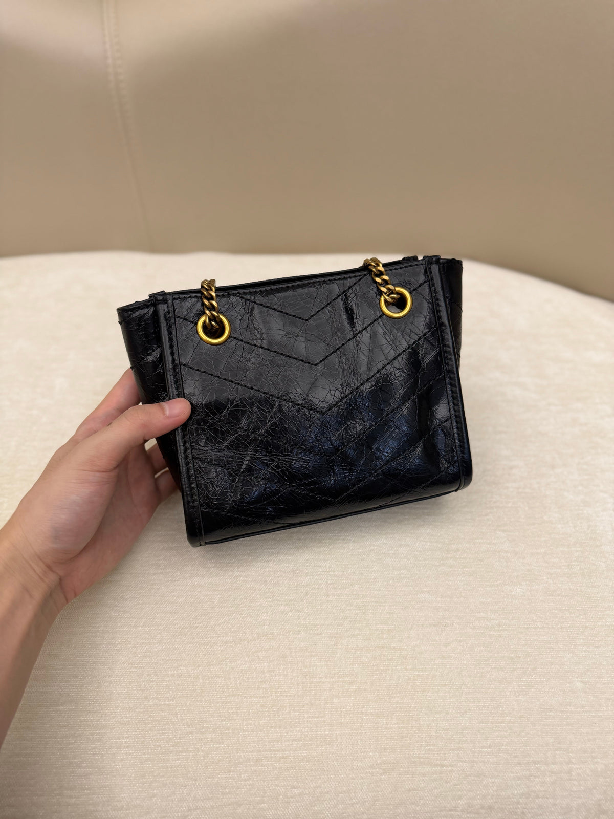 YSL 2026 Niki Mini Shopping Bag 19cm Gold Hardware Leather