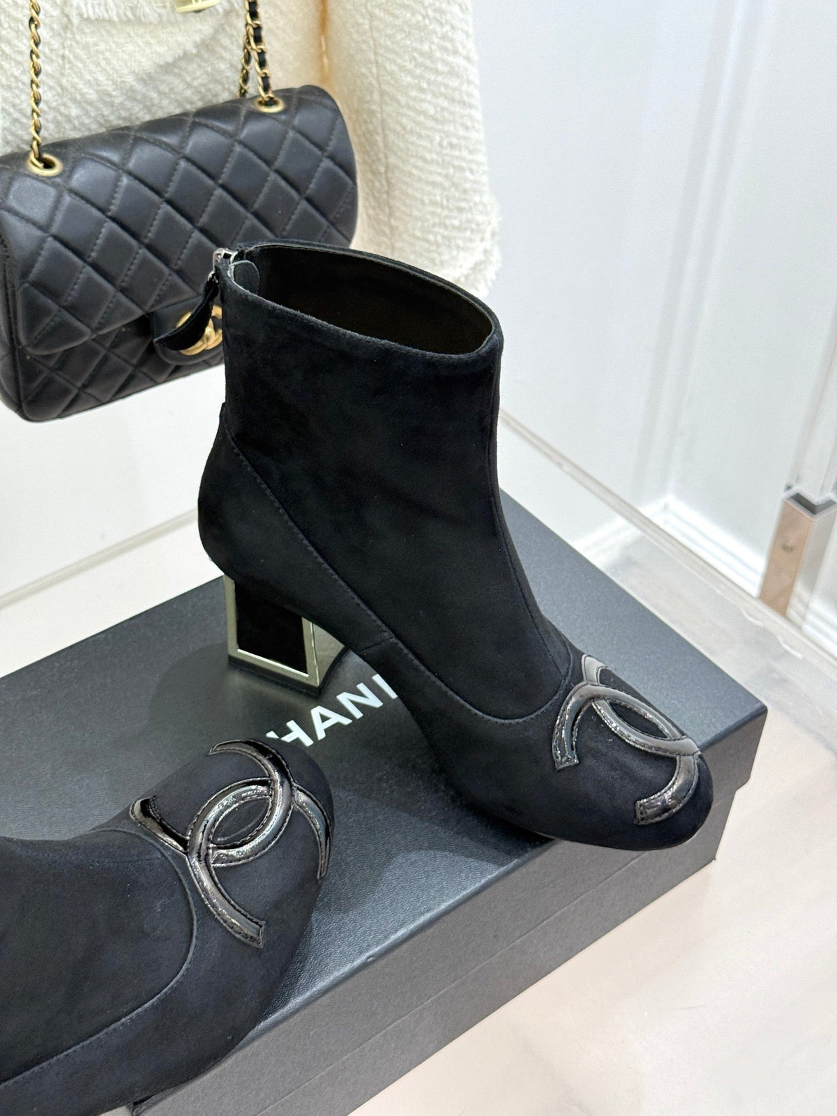 Chanel 2026 Ankle Boots Suede Patent Leather 188314