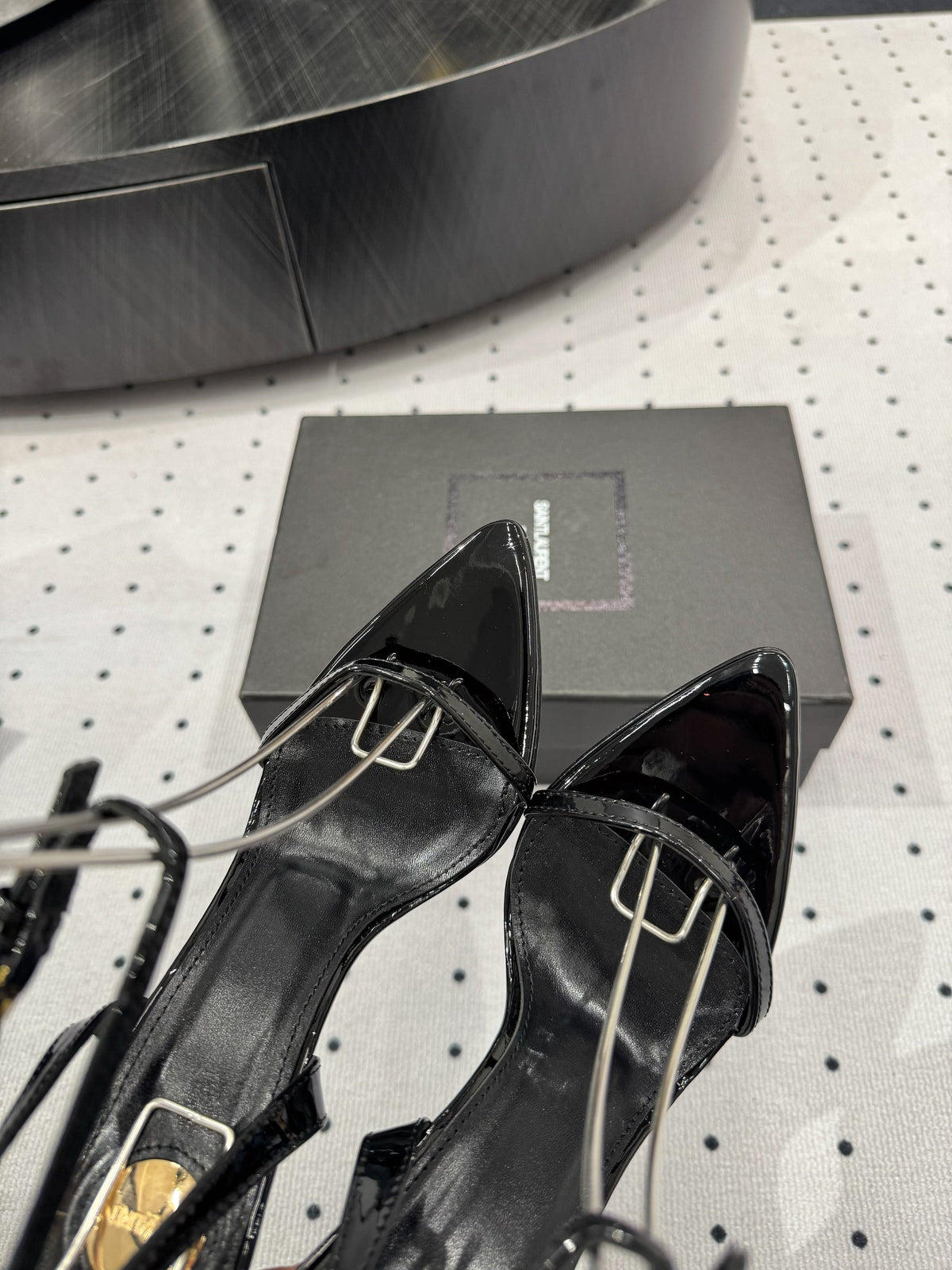 YSL 26S Wedge Heels 10.5cm Black Glossy Calfskin