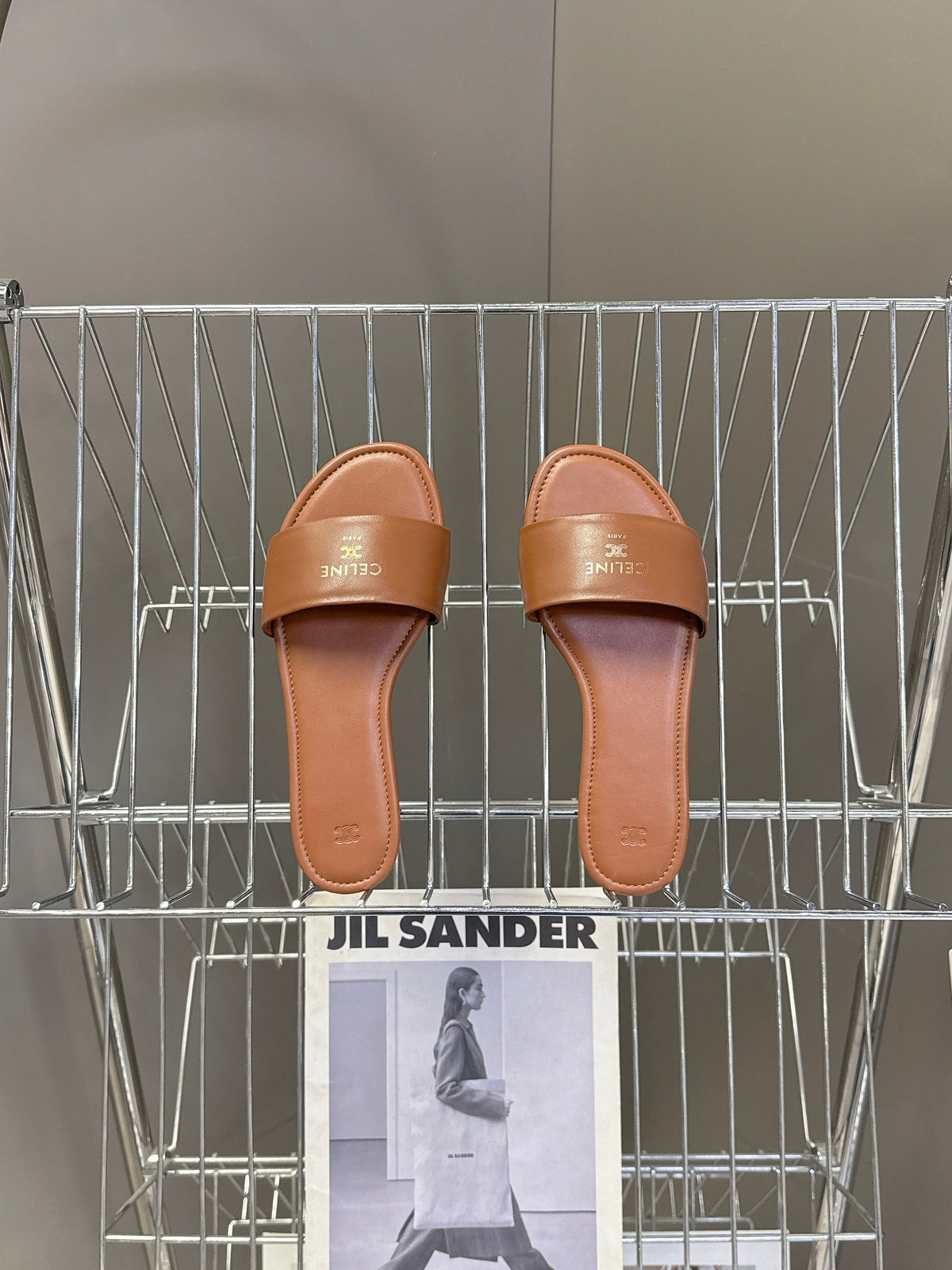 Celine 26s Flat Slides Caramel Brown Lambskin 714953