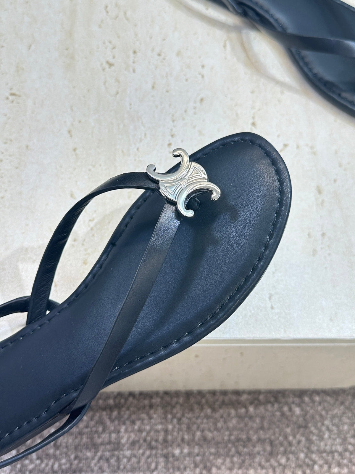 Celine 26s Thong Sandals Black Calfskin 602479