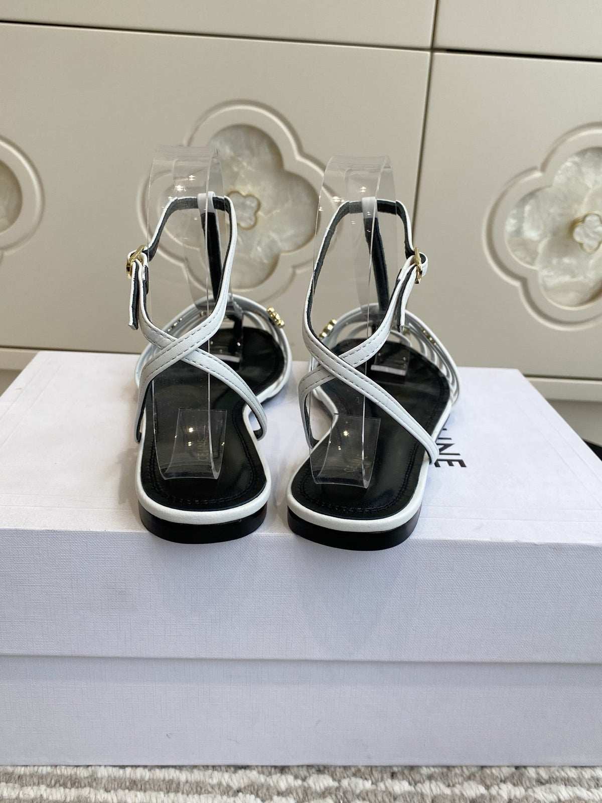 Celine 26s Clea Triomphe Gladiator Sandals White Lambskin 481395