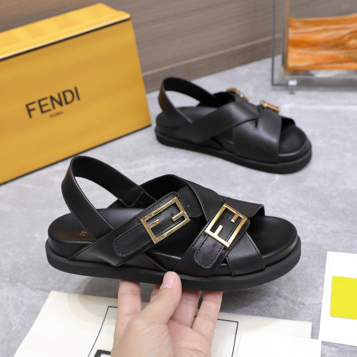 Fendi 26S Flat Sandals Black Calfskin