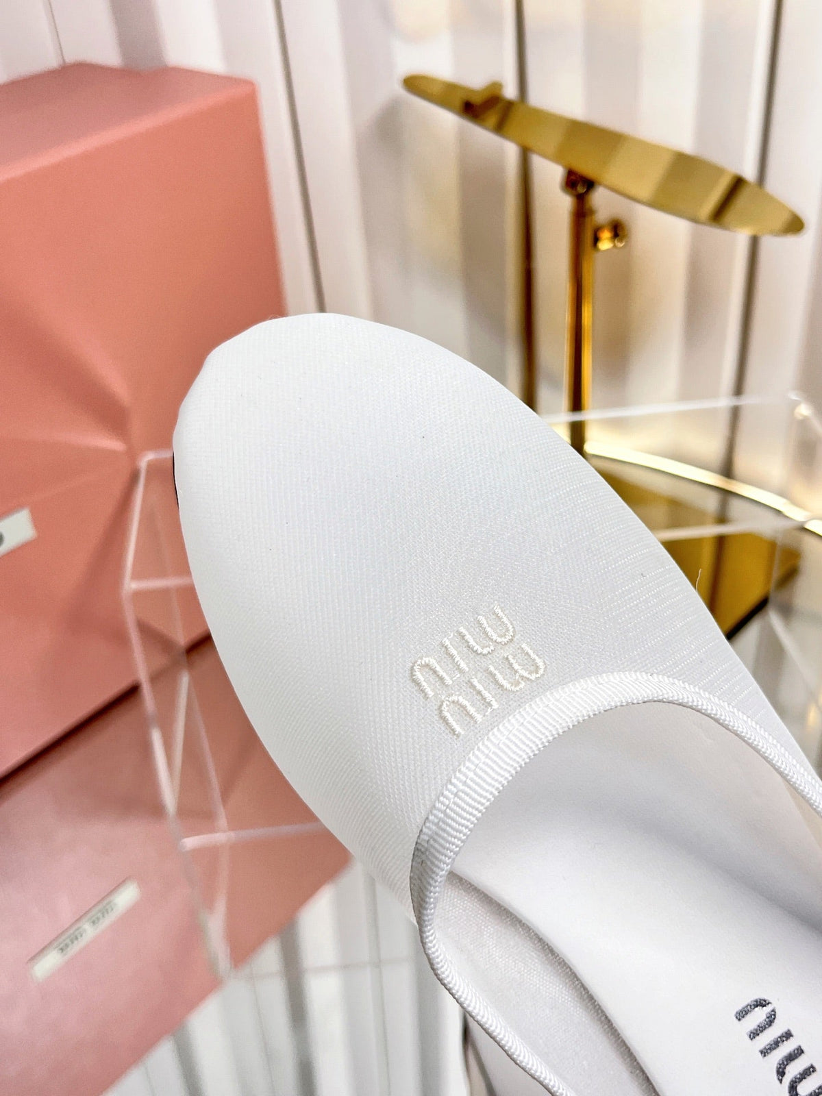 Miumiu 26S Flat Mules White Fabric And Leather