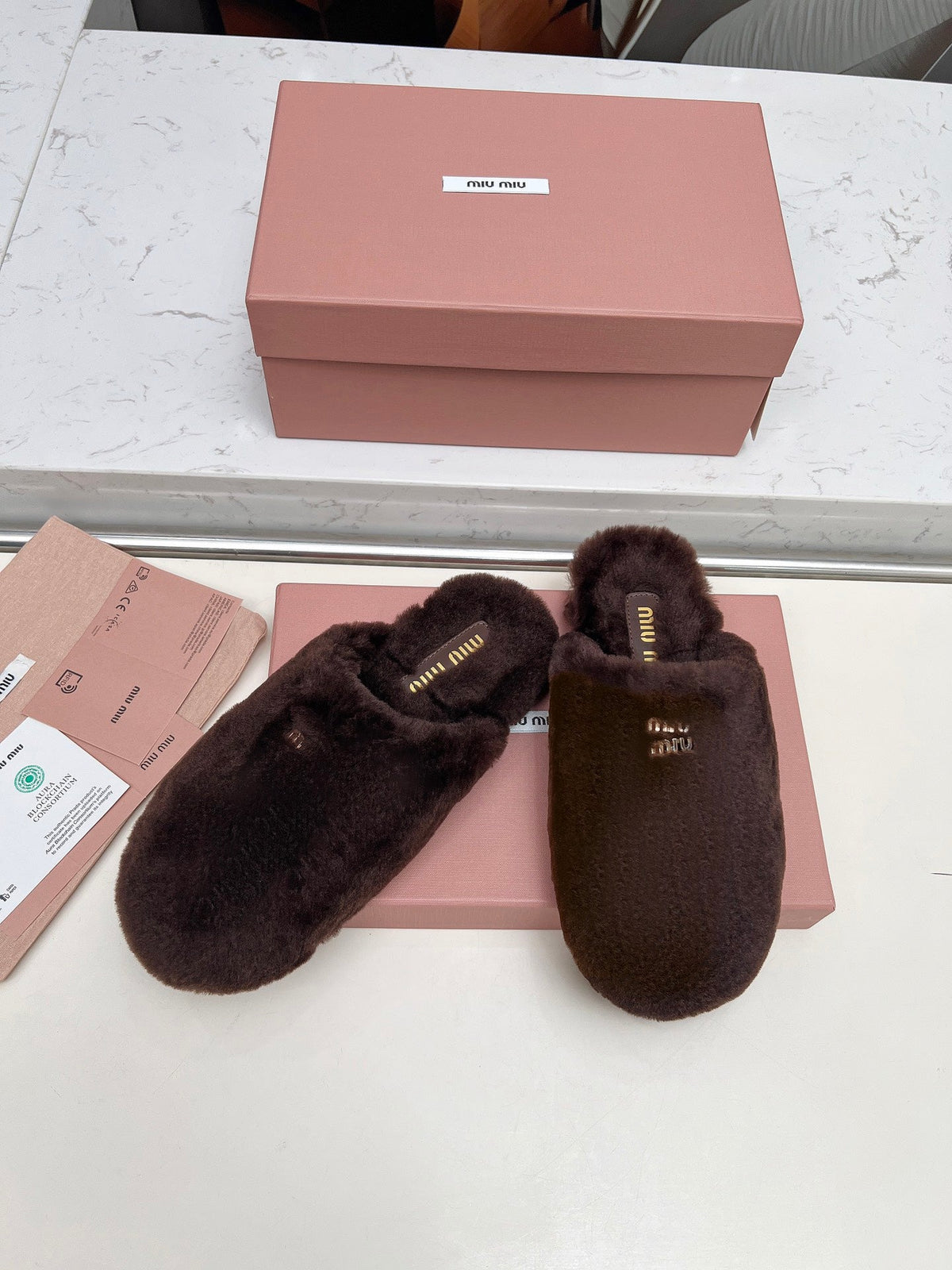 Miumiu 26S Mules Dark Brown Shearling
