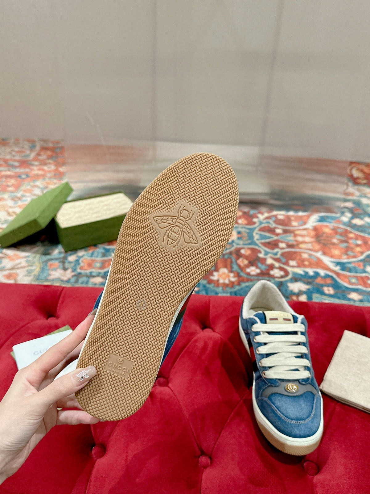 GG 26s Screener Sneaker Blue Denim And Leather