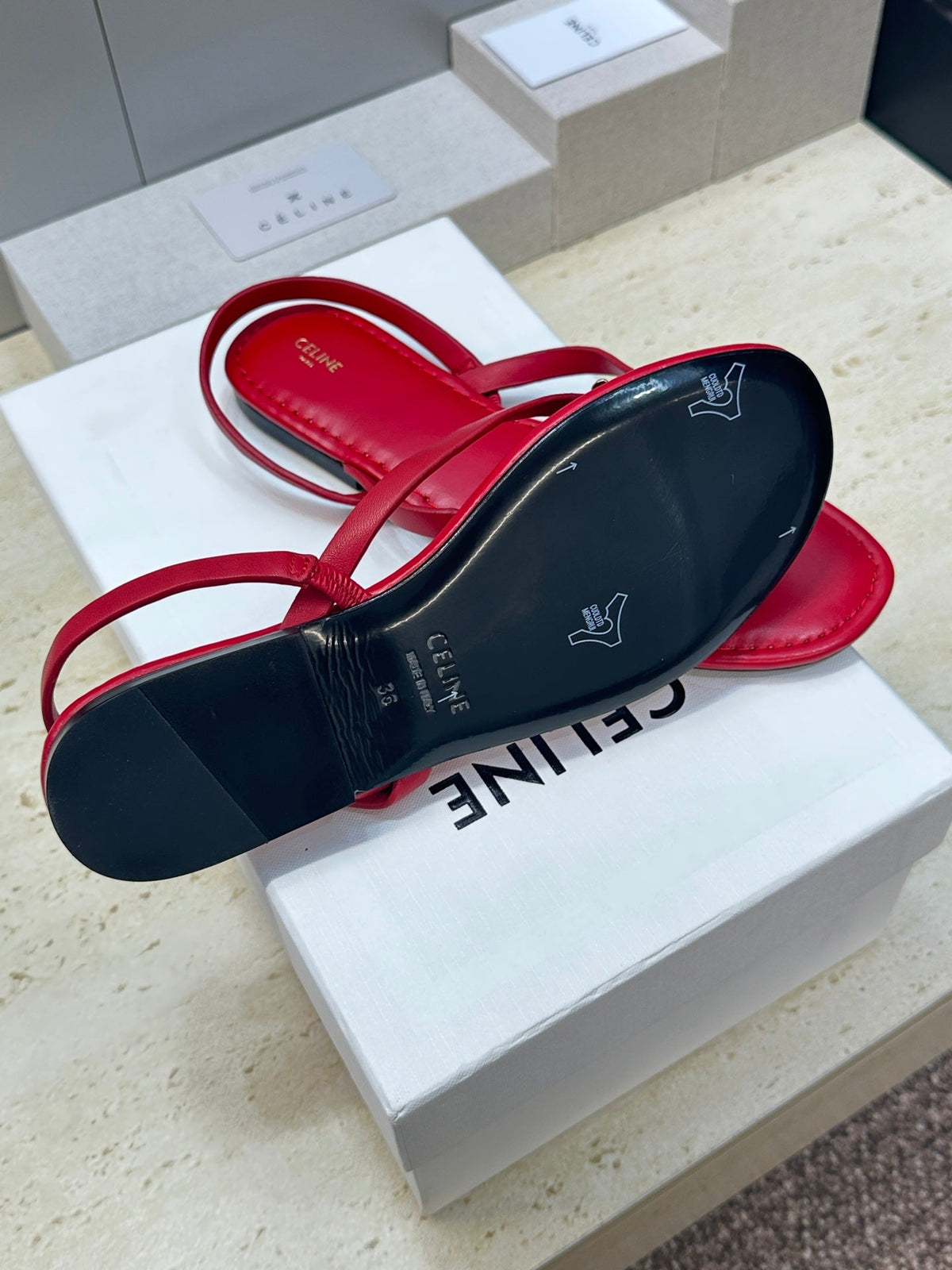 Celine 26s Thong Sandals Red Calfskin 751936