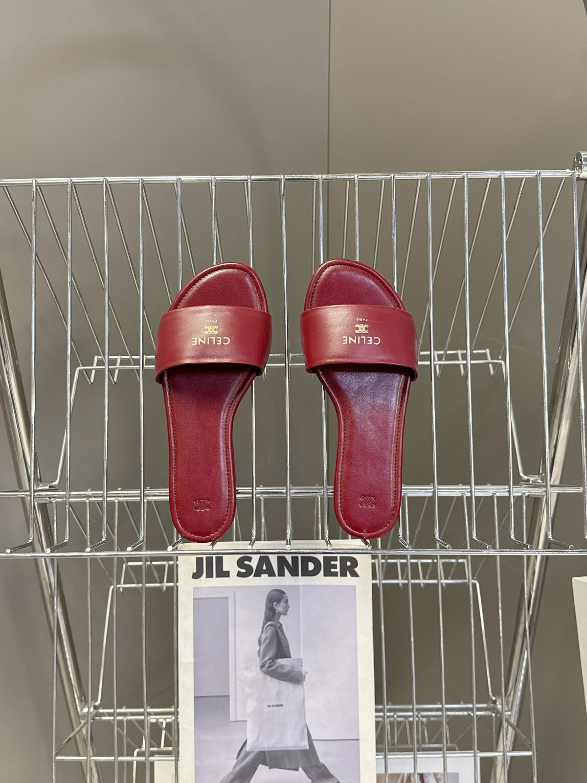 Celine 26s Flat Slides Burgundy Red Lambskin 928351
