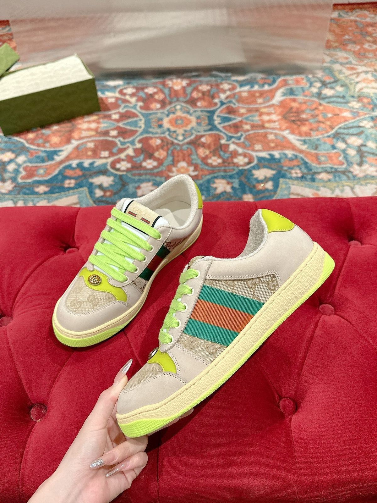GG 26s Screener Sneaker Beige Mix Light Green Suede