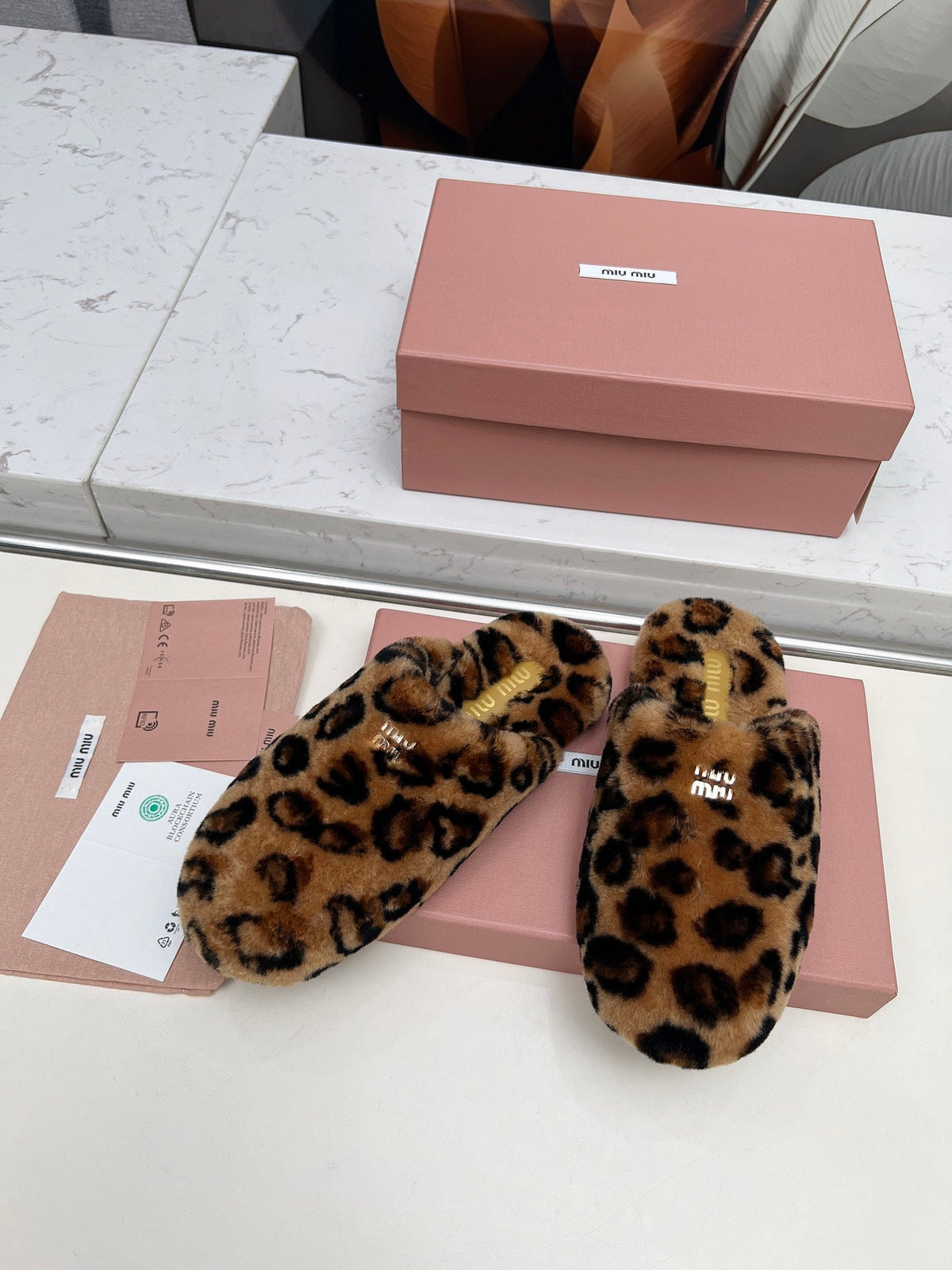 Miumiu 26S Mules Leopard Pattern Shearling