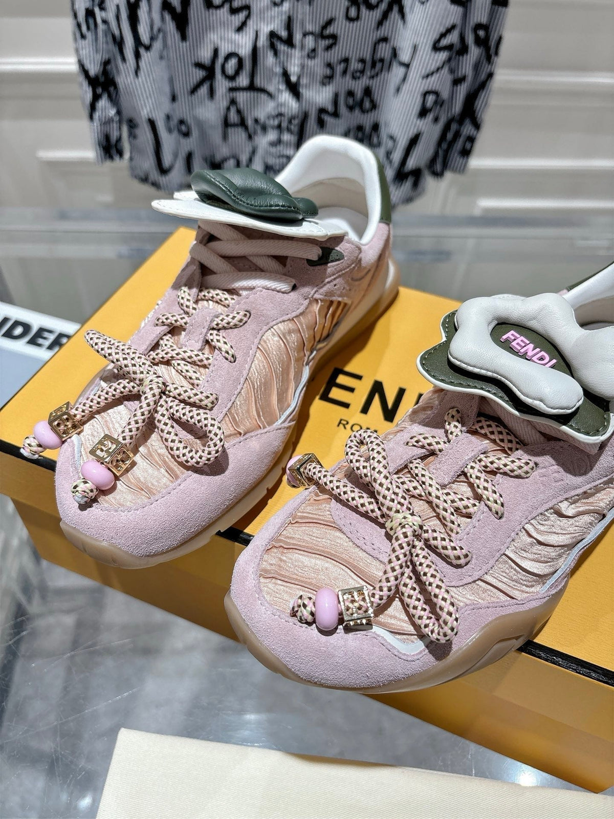 Fendi 26S Sneakers Cream White Fabric And Suede