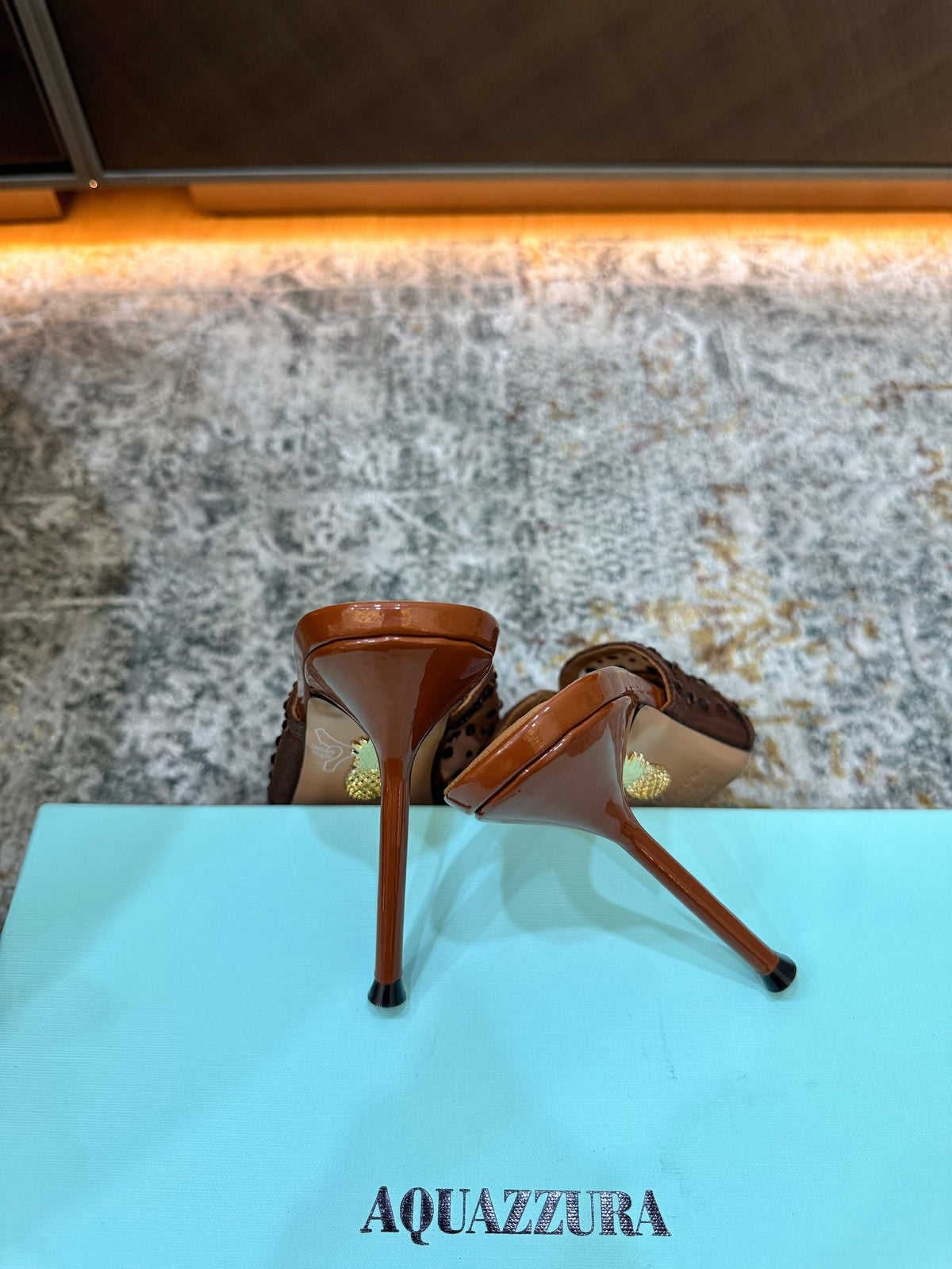 Aquazzura 26S High-Heel Sandals 10.5cm Brown Patent Calfskin And Mesh