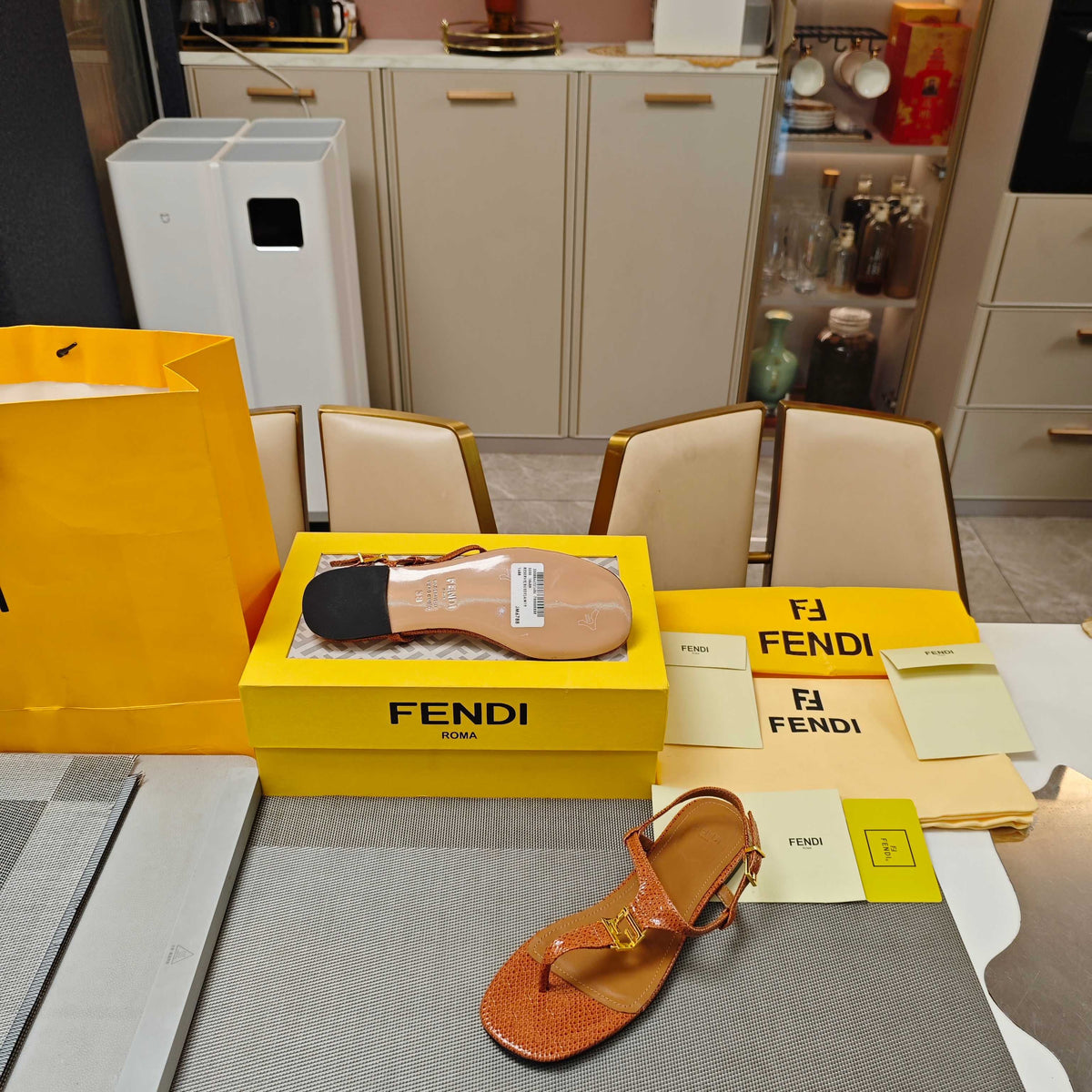 Fendi 26S Flip-Flop Sandals Light Brown Calfskin