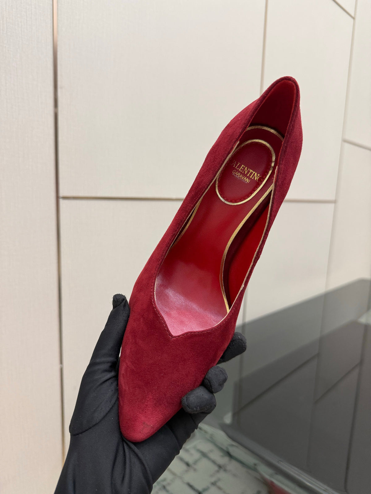 Valentino 26S High Heels 10cm In Dark Red Suede