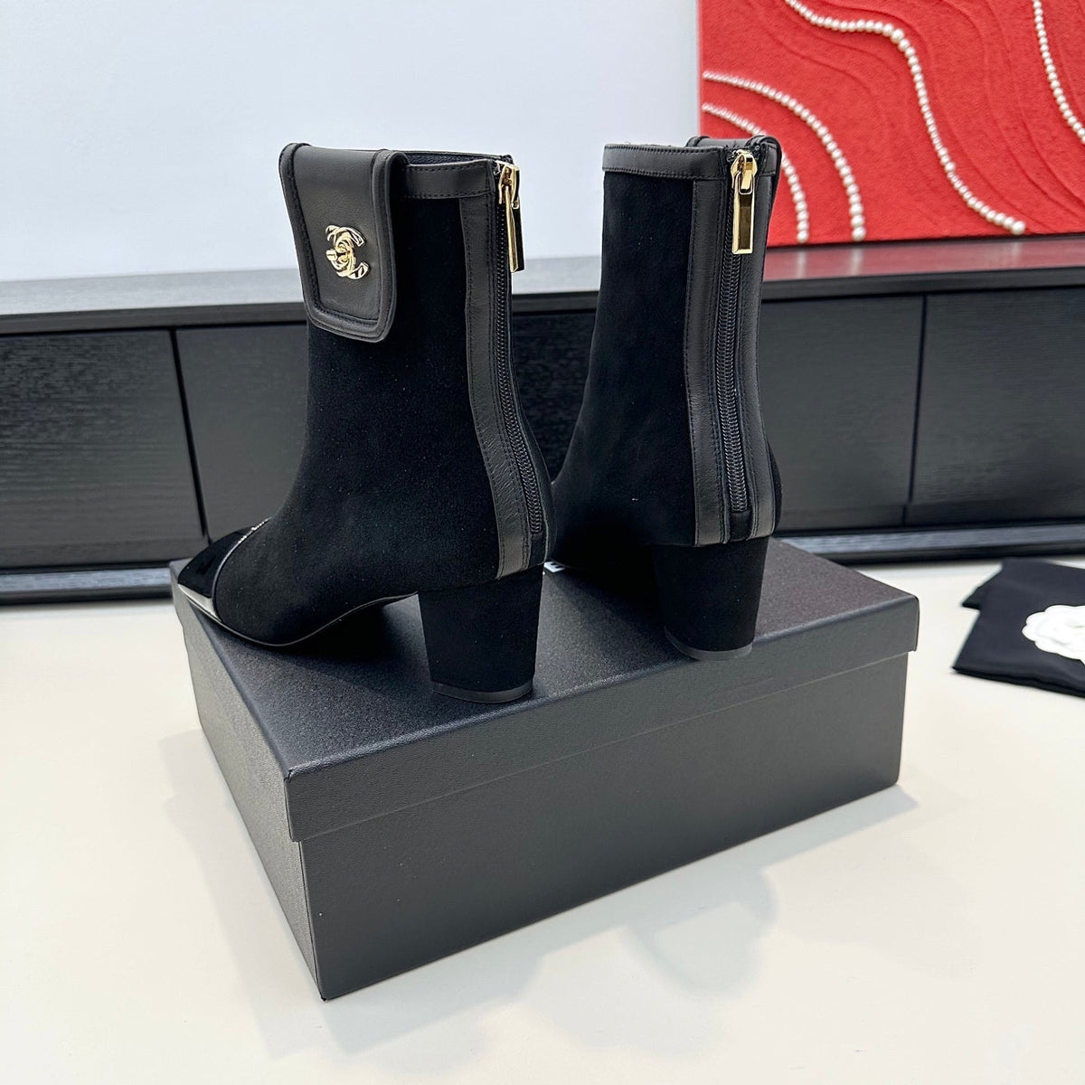 Chanel 2026 Square-Toe Ankle Boots Suede Leather 188838