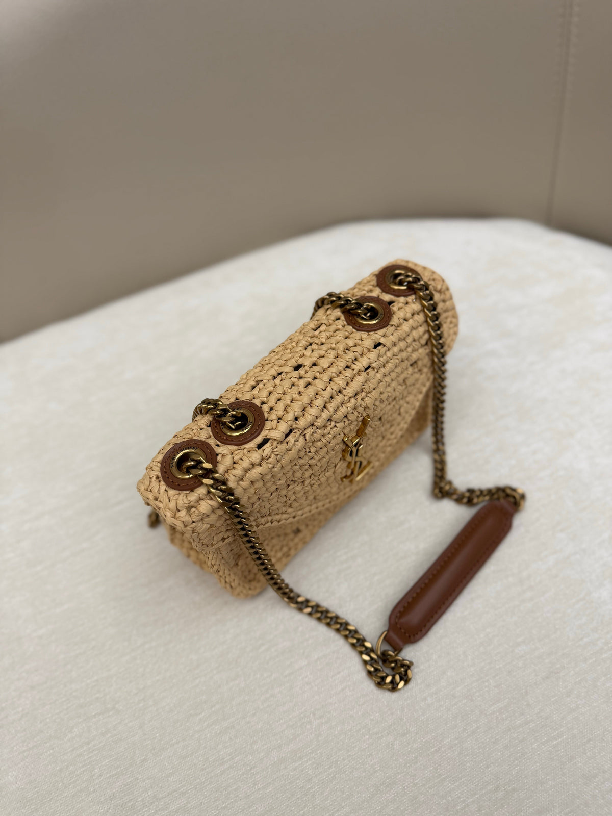 YSL 2026 Loulou Mini Shoulder Bag Raffia