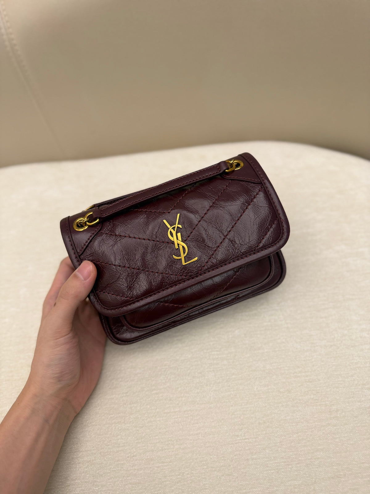 YSL 2026 Niki Mini Chain Bag 18cm Gold Hardware Leather