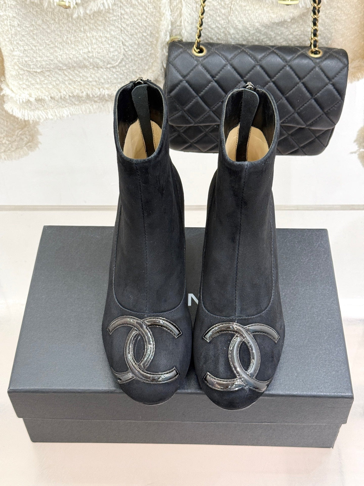 Chanel 2026 Ankle Boots Suede Patent Leather 188314