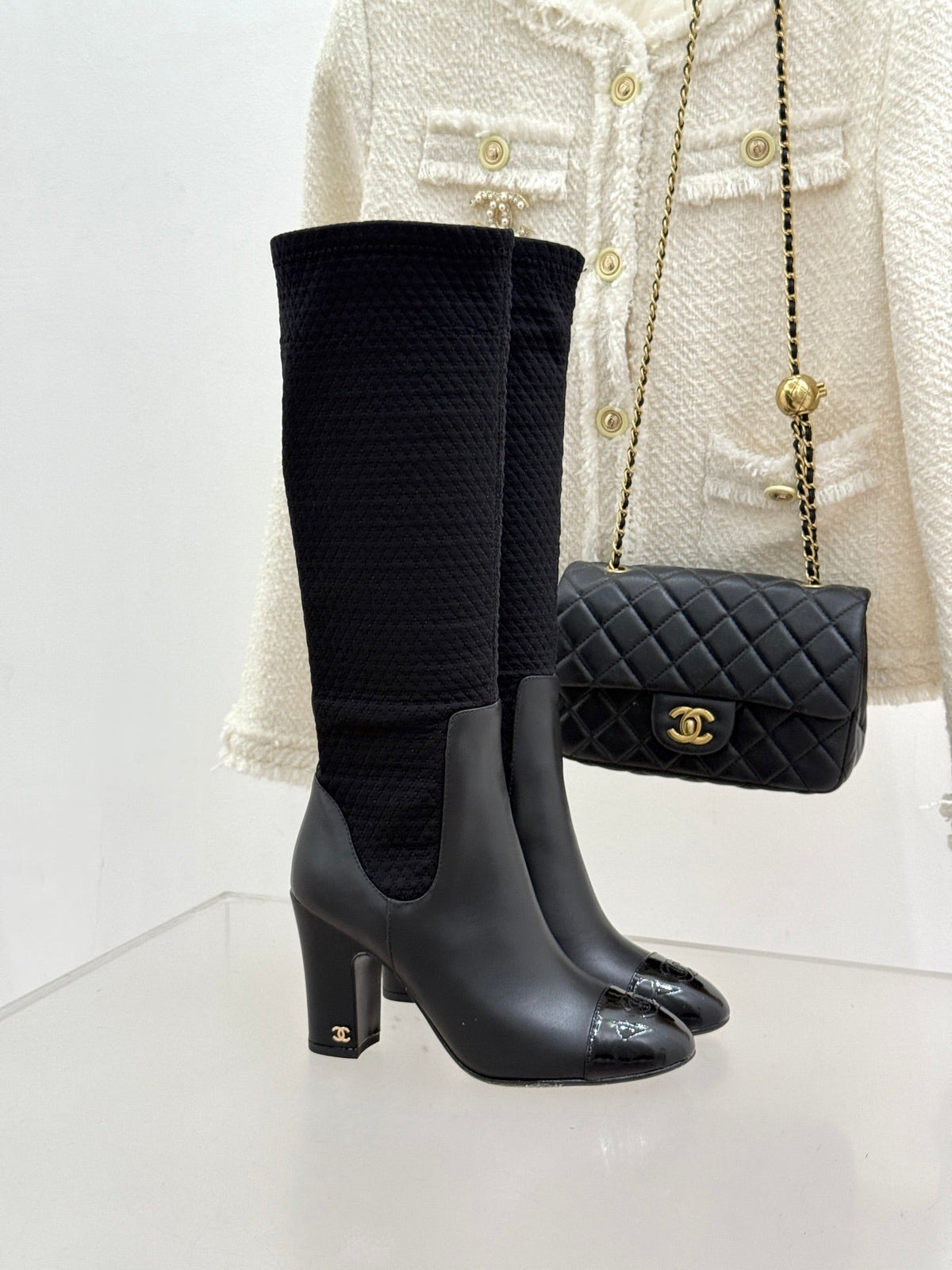 Chanel 2026 Quilted Knee-High Boots Fabric Leather 188488