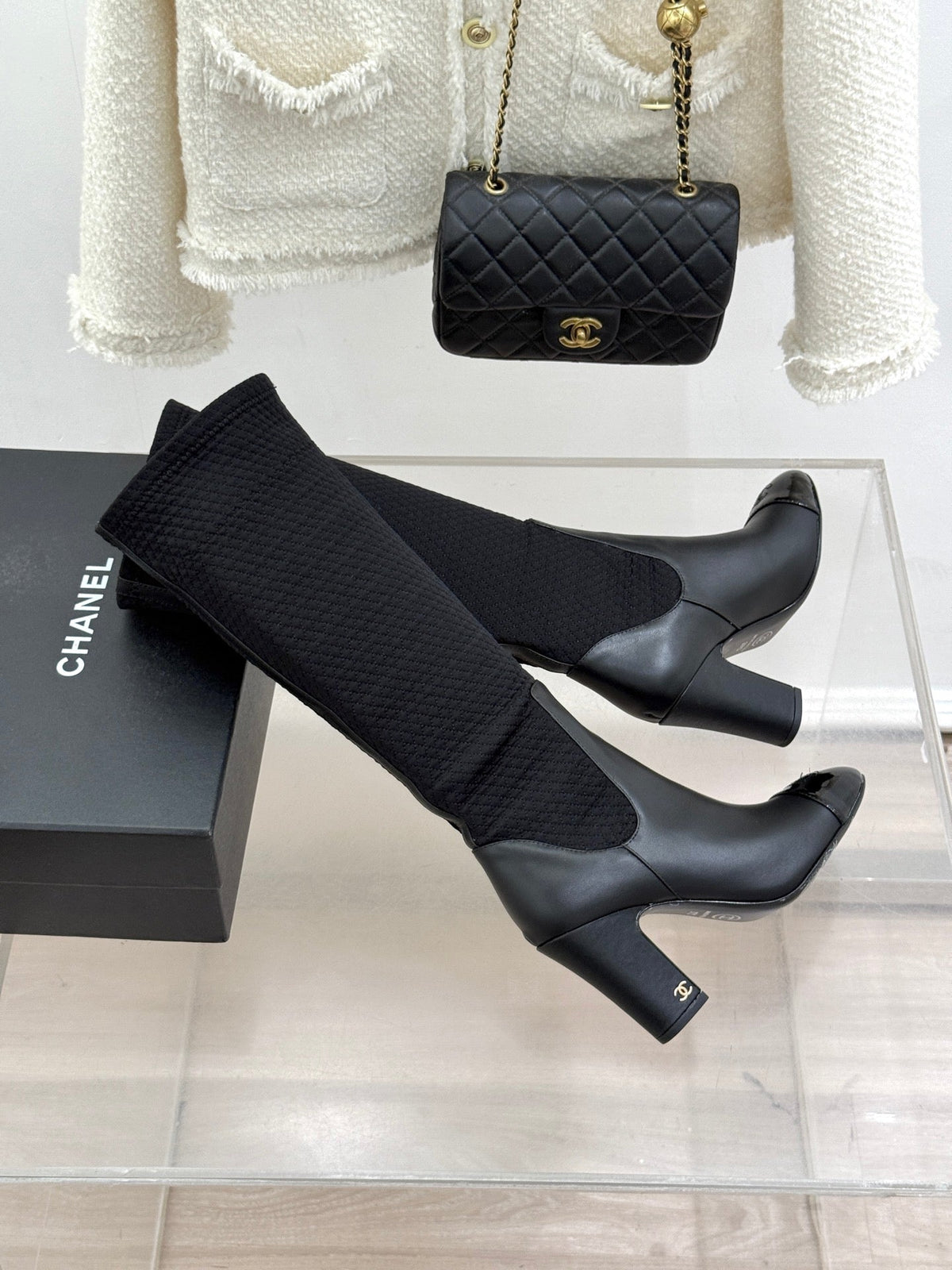 Chanel 2026 Quilted Knee-High Boots Fabric Leather 188488