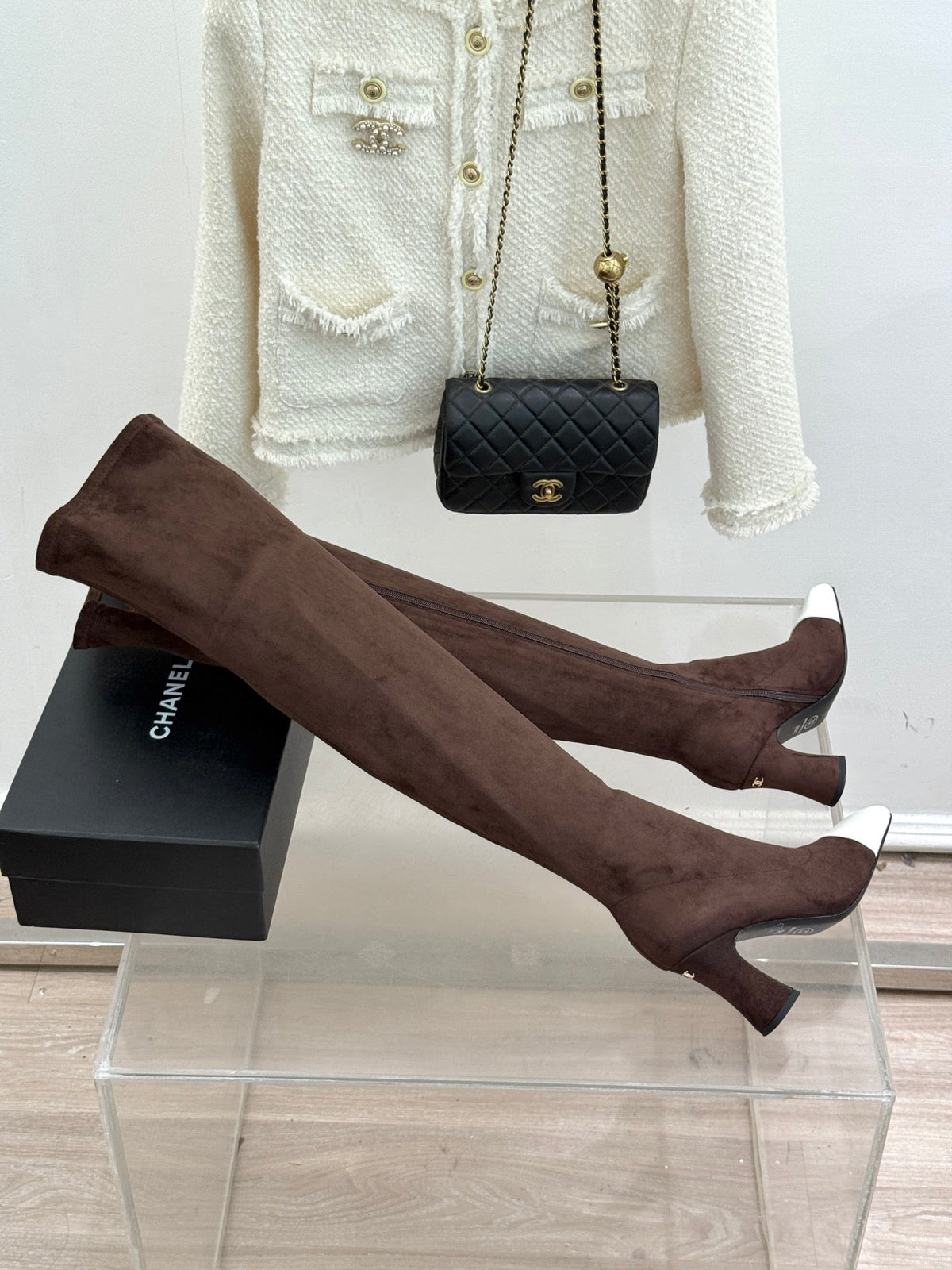 Chanel 2026 Two-Tone Boots 85mm Suede Leather 188517