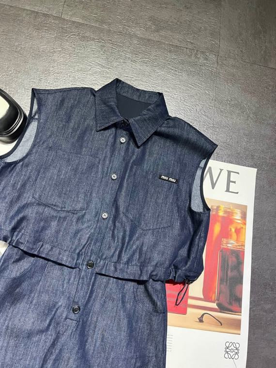 Miumiu 26s Sleeveless Denim Shirt Dress 1232
