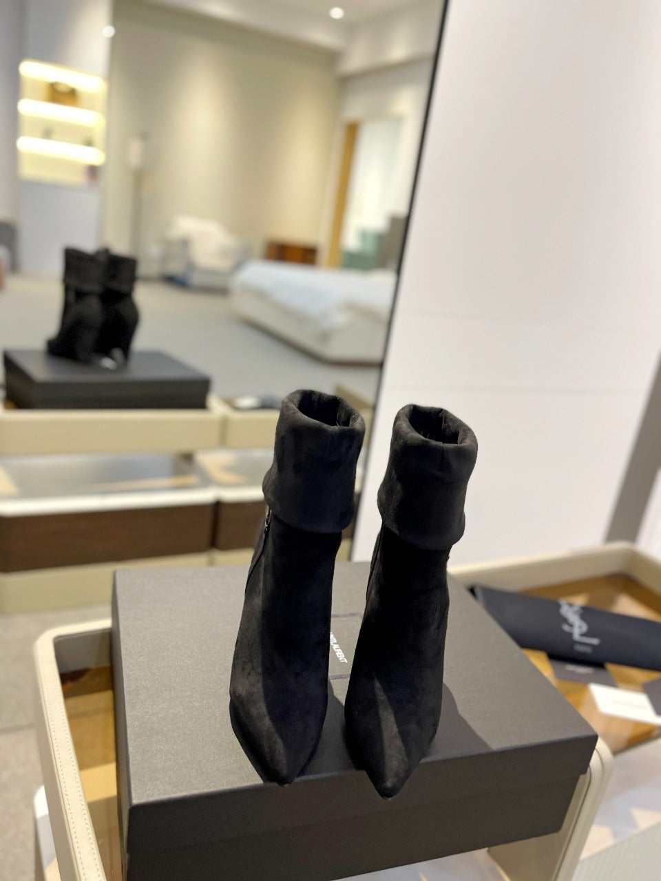 YSL 26s Niki Ankle Boots Black Black Suede 145335