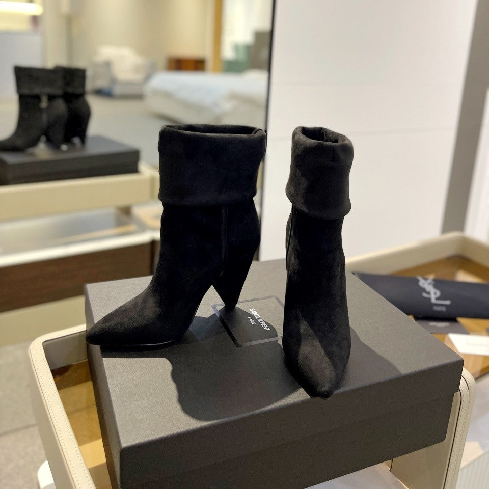 YSL 26s Niki Ankle Boots Black Black Suede 145335