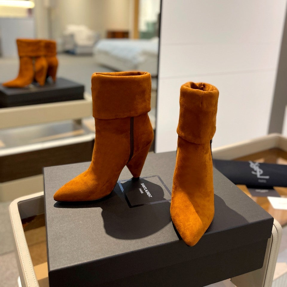 YSL 26s Niki Ankle Boots Orange Orange Suede 145336