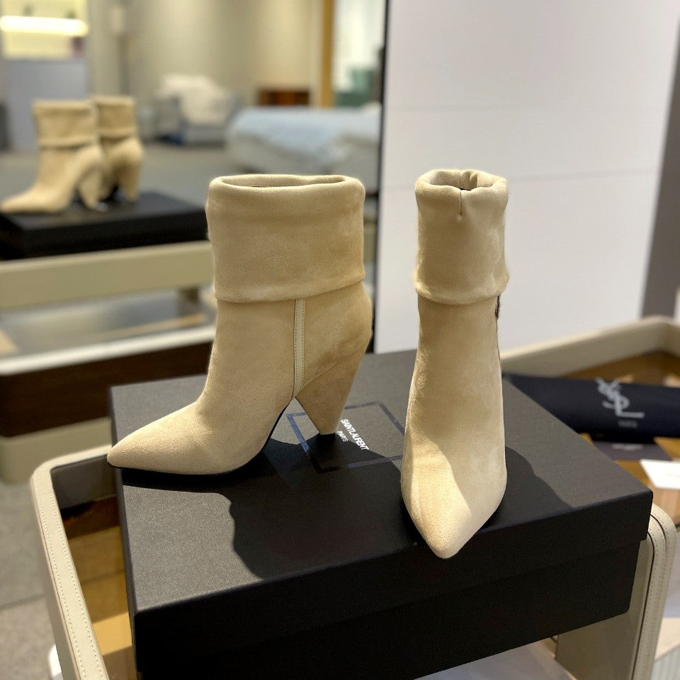 YSL 26s Niki Ankle Boots Beige Beige Suede 145338