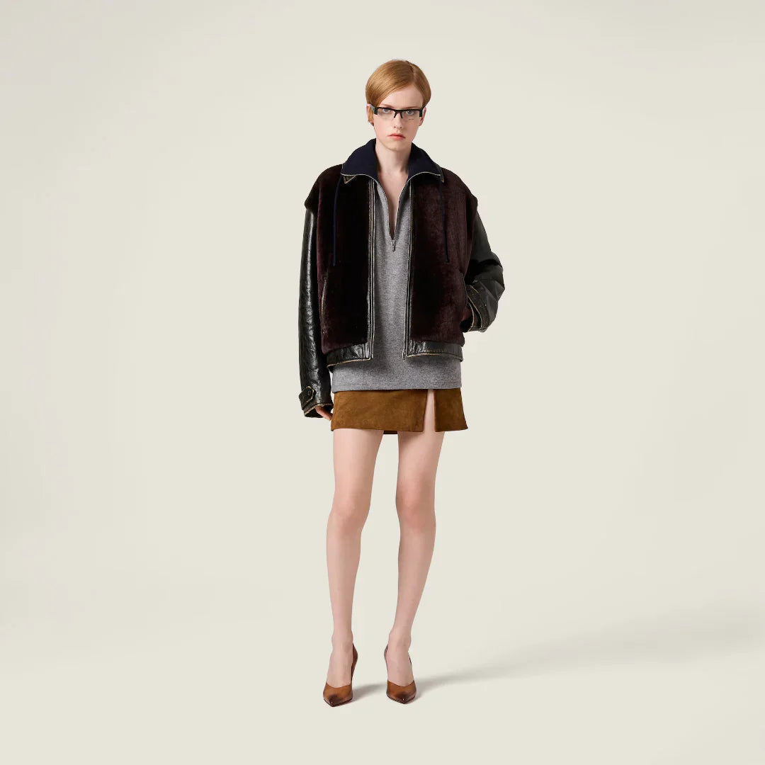 Miumiu 2026 Half-zipper Sweater Grey Mix Blue Cashmere