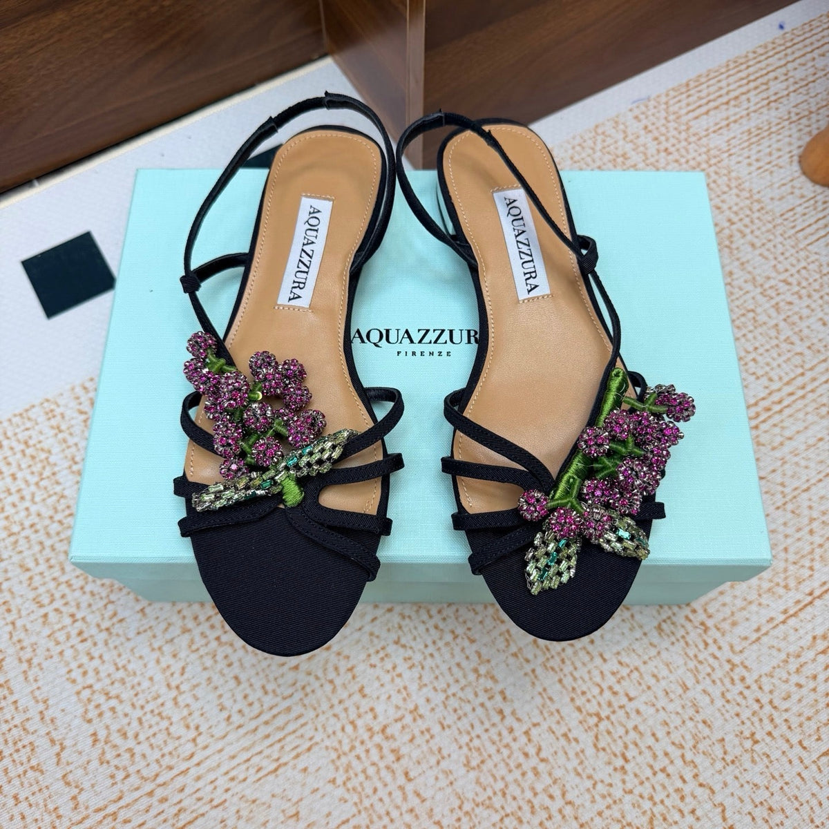 Aquazzura 26s Crystal Sandals Black Fabric 491852
