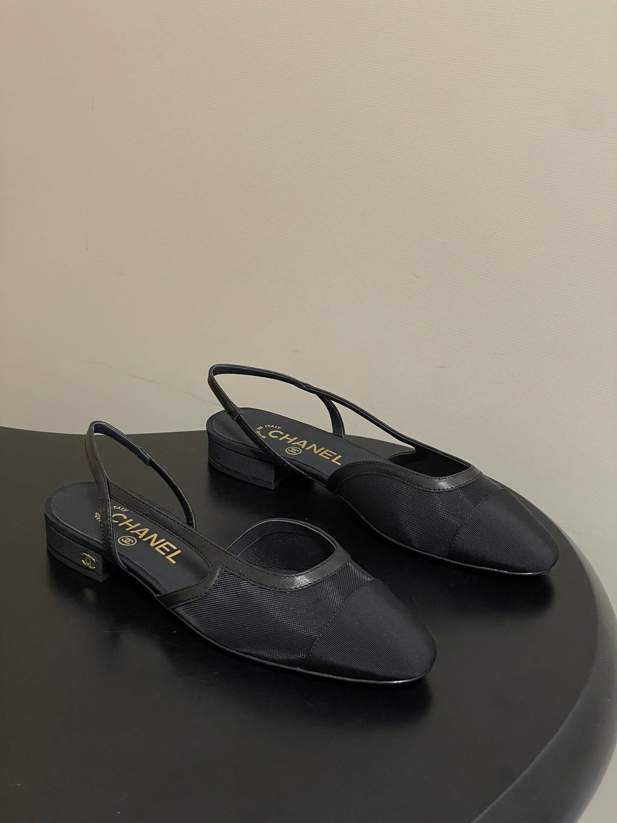 Chanel 26s Slingback Pumps Black Technical Fabric CC Logo