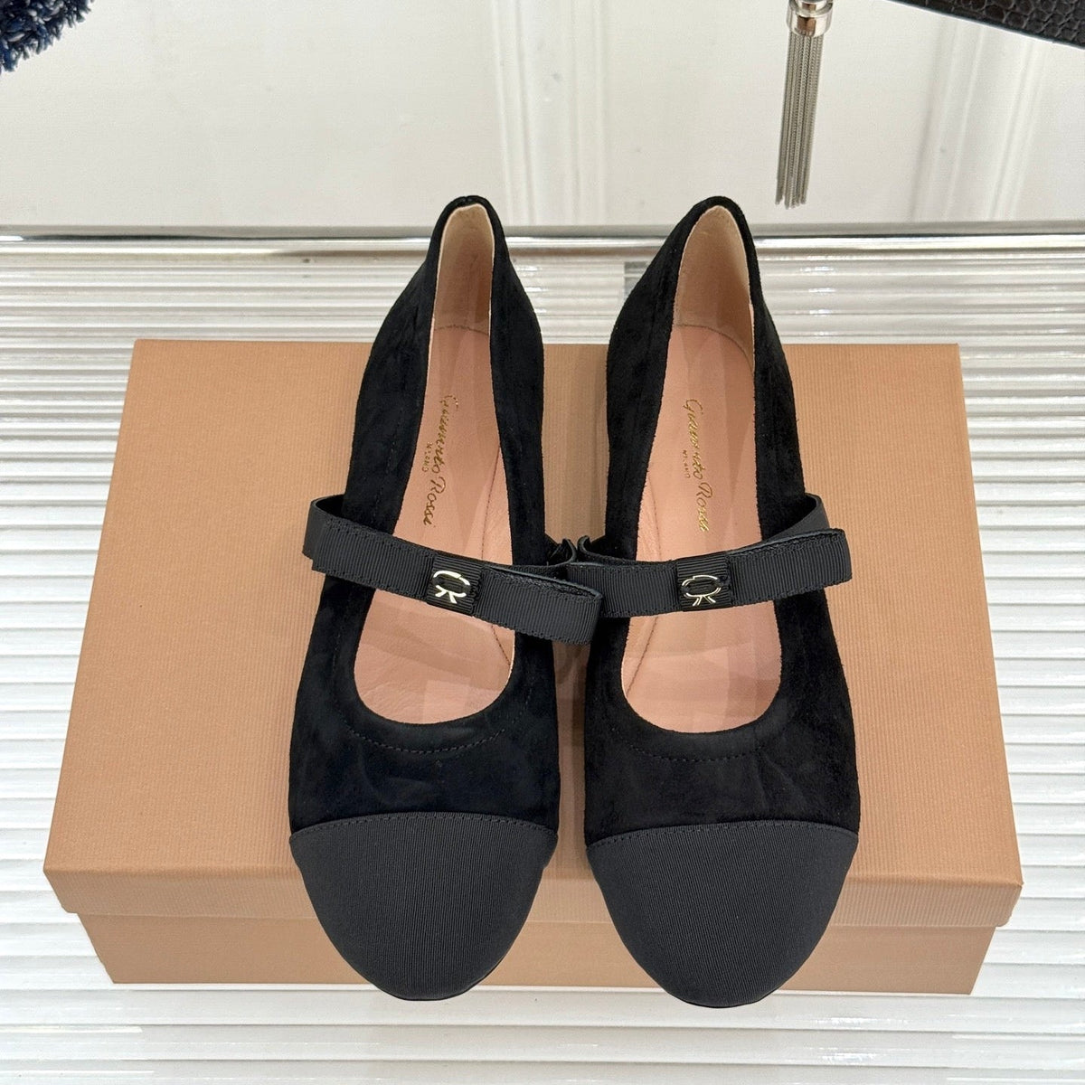 GR 26s Mary Jane Flats Black Suede Fabric 164784