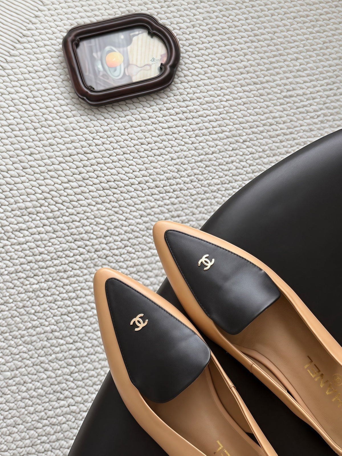 Chanel 26s Slingback Flat Black Beige Calfskin