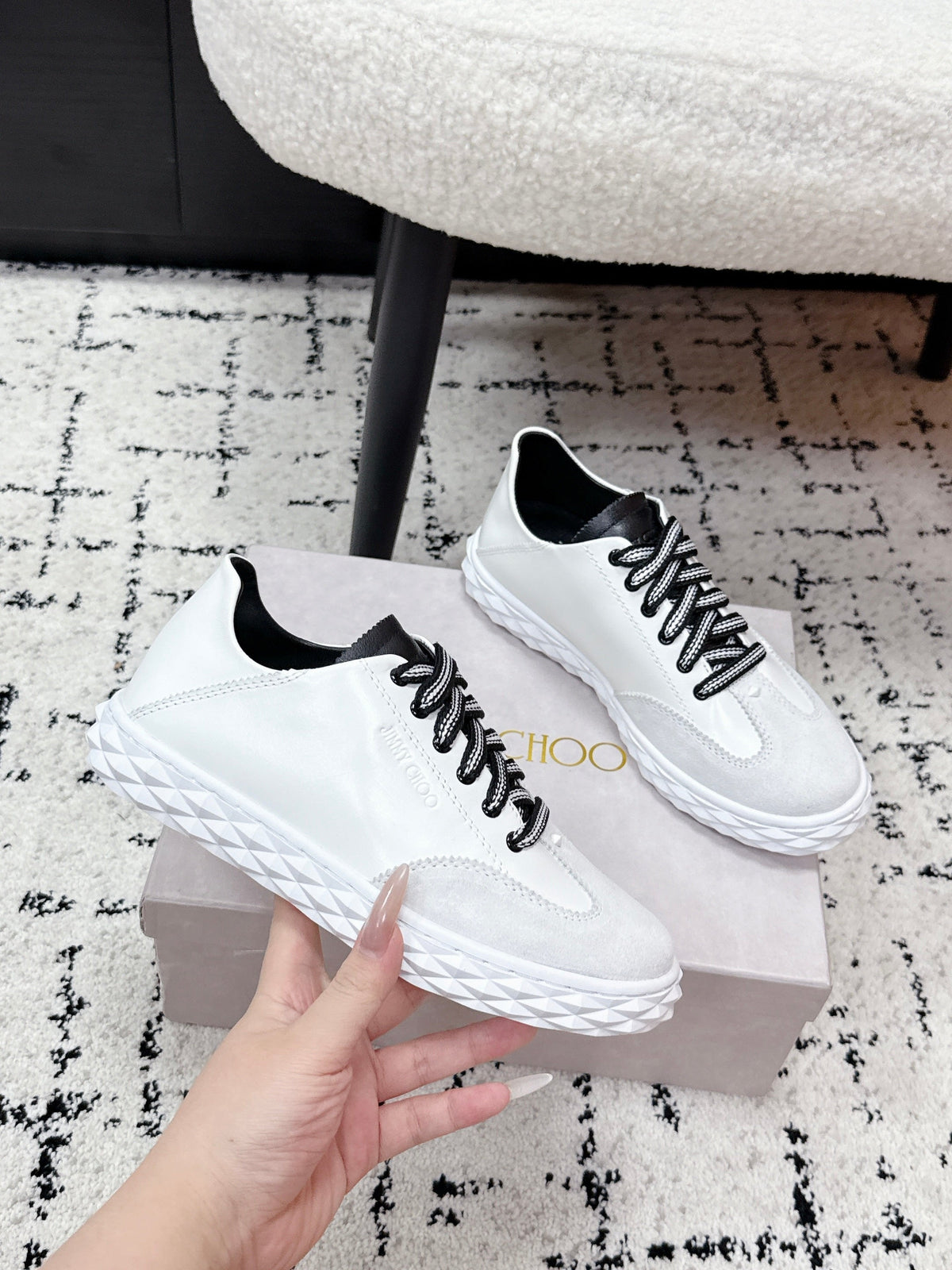 Jimmy Choo 26S Sneakers White Suede With Black Laces 714935