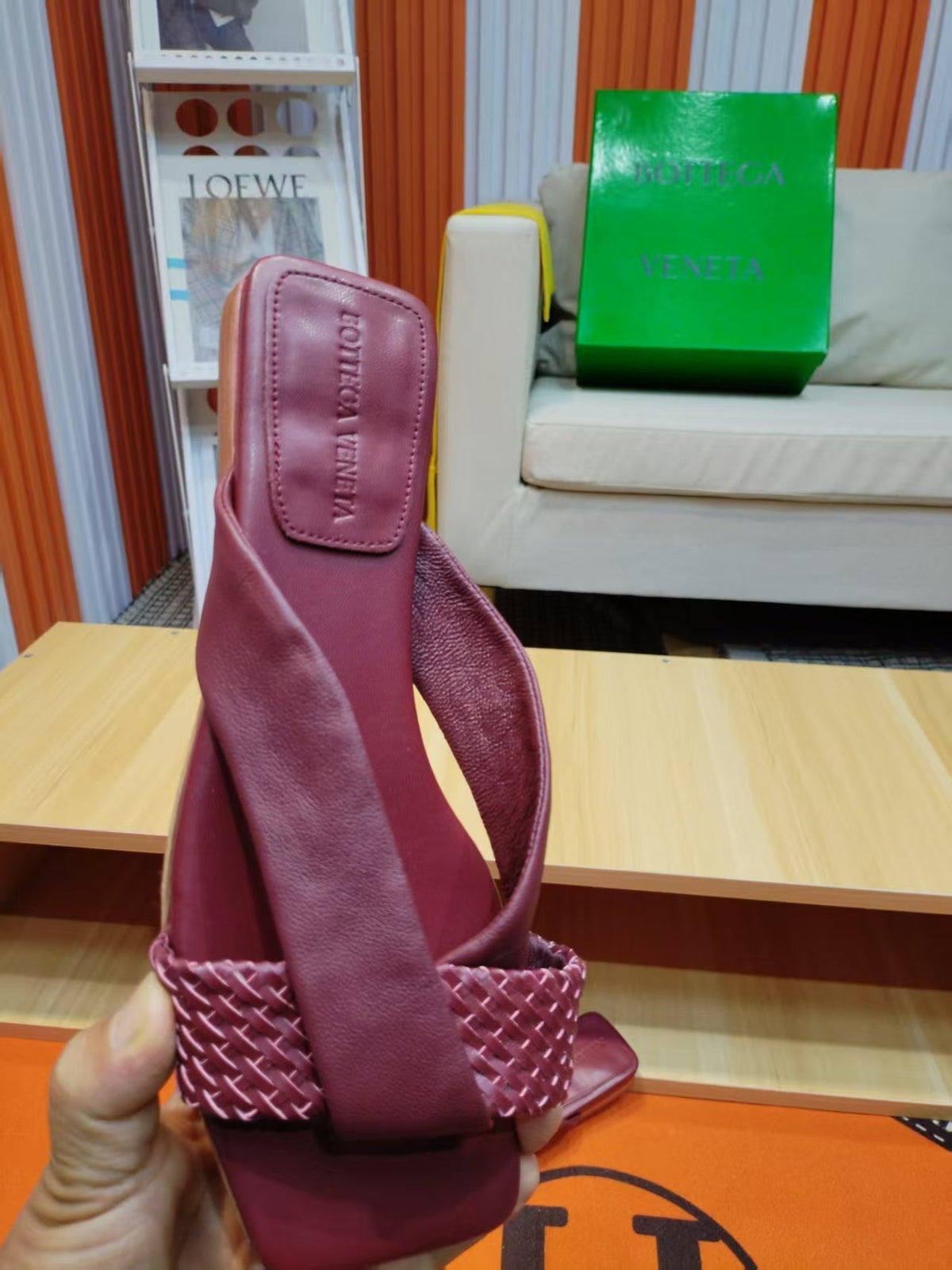 BV Riva Sandals Flat Woven Burgundy Leather 139884