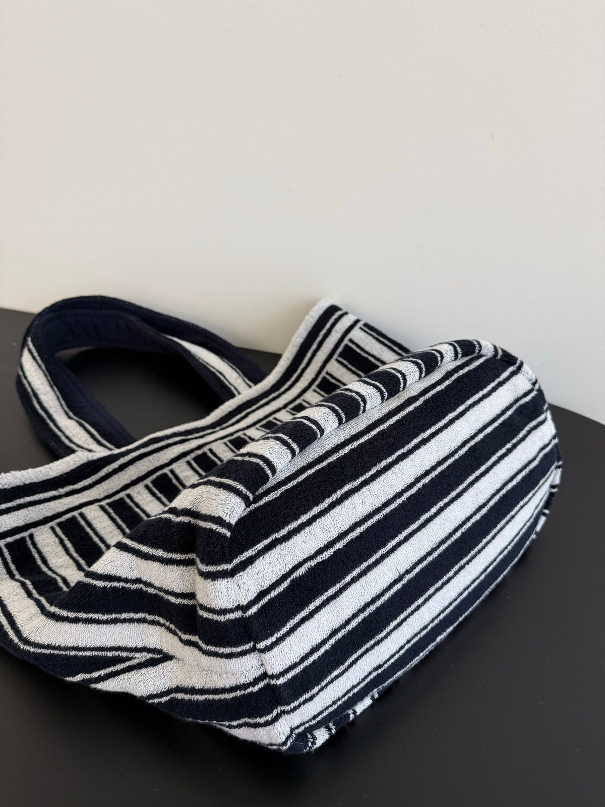 Chanel 2026 Coco Beach Tote Bag 43cm Black White Fluffy Cotton