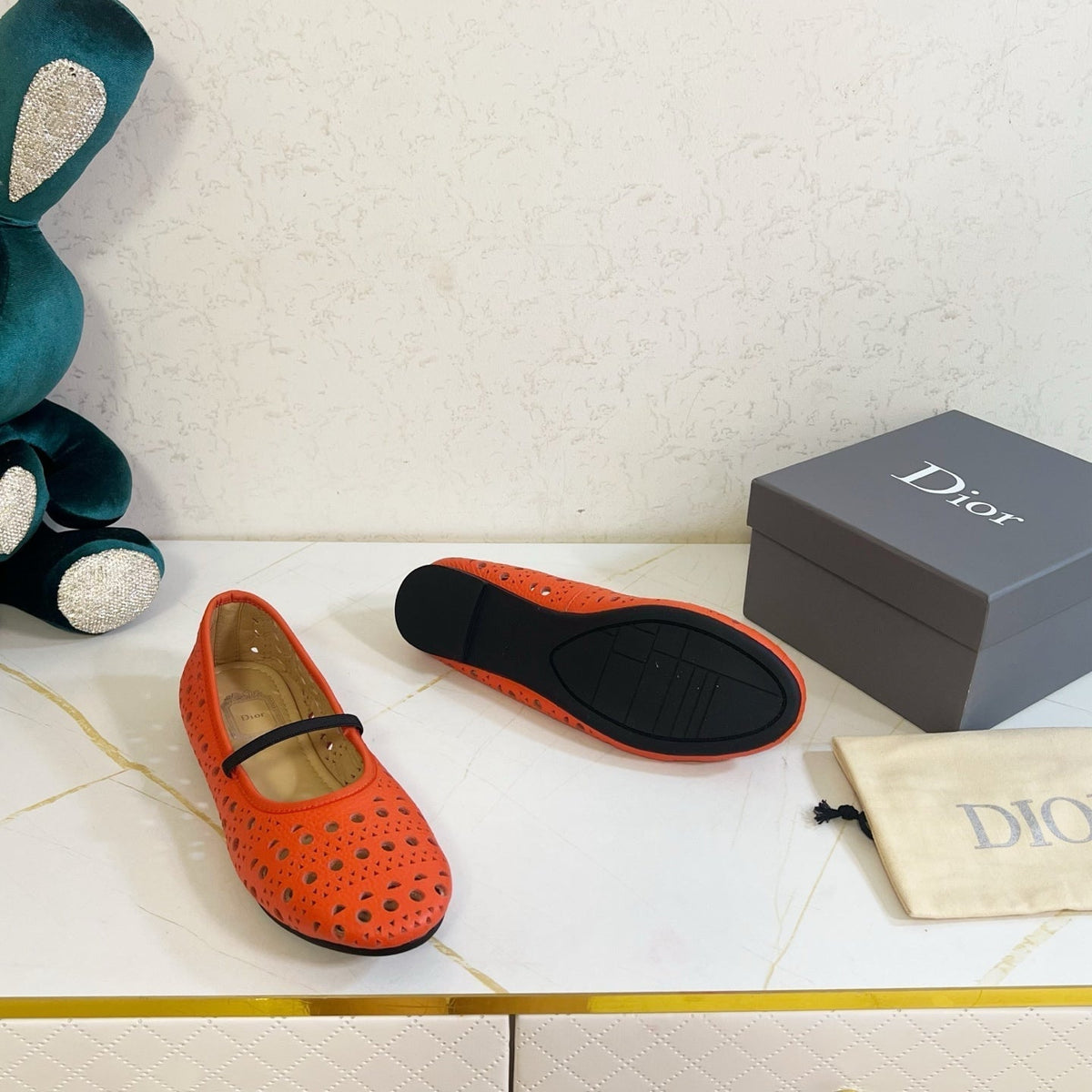 Dior 26s Mary Jane Flats Coral Red Calfskin