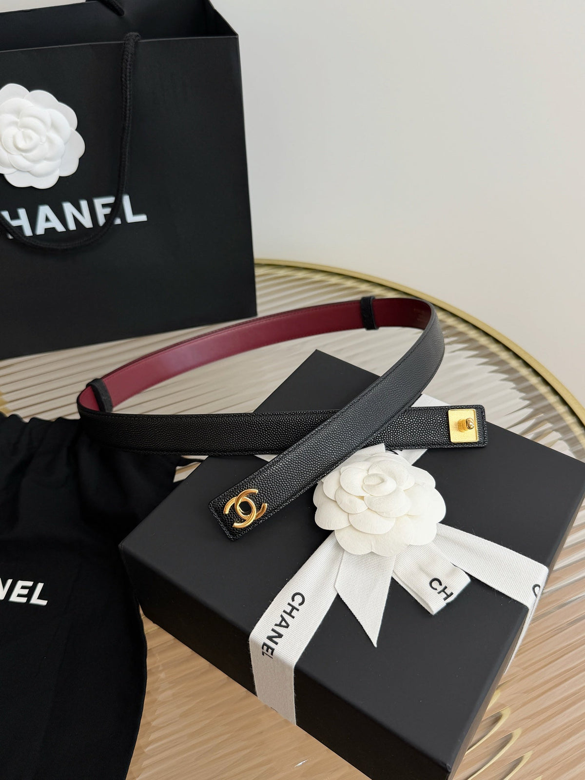 Chanel 2026 Gold-Hardware Belt 25mm Suede Leather 219834